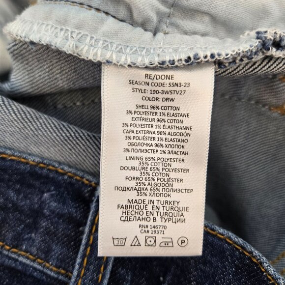 Re/Done '70s Stovepipe Jeans Hidden Button Fly Raw Hem Crop Jeans Size 30 - Picture 9 of 9